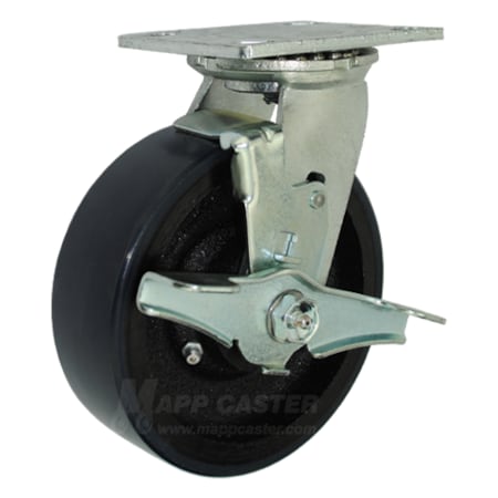 Mapp Caster 6"X2" Poly. on Iron Wheel Swvl Caster W/ Top Lock Brake, 1,250 Lbs Cap 146UIRB620SB